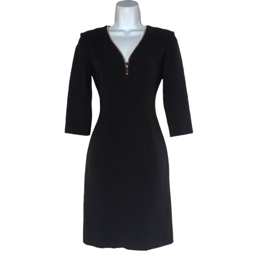 SAND COPENHAGEN Zipper Neckline Black 3/4 Sleeve Dress 32 (Small)